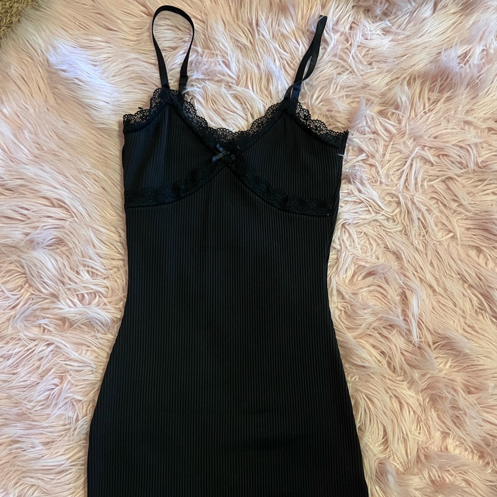 black lace coquette fitted mini dress